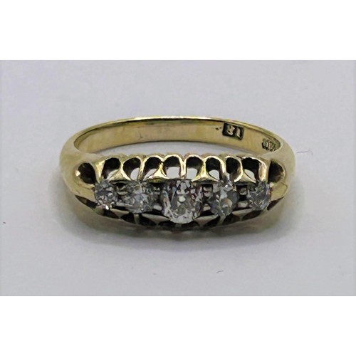 122 - An 18ct gold and five stone diamond ring, ring size J