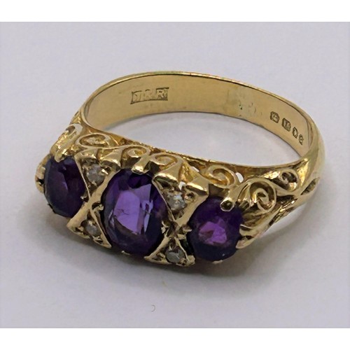 136 - An 18ct gold and amethyst ring, ring size M