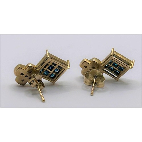 145 - A pair of 9ct gold, diamond and blue stone earrings