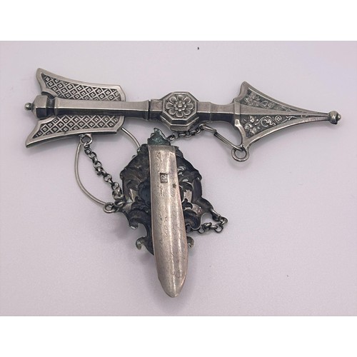 177 - A silver chatelaine, in the form of an arrow