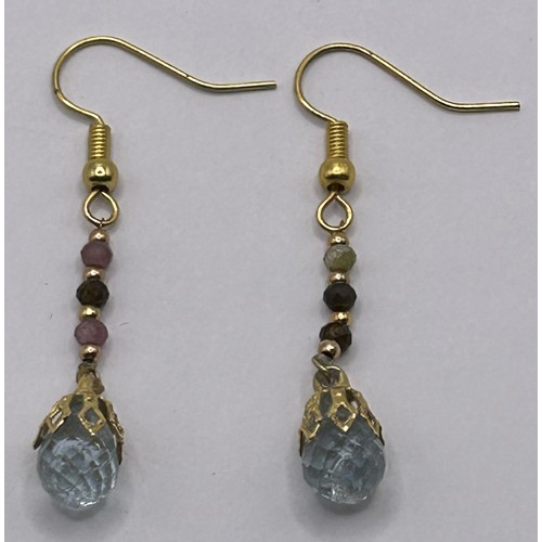 43 - A pair of aquamarine and tormaline drop earrings...