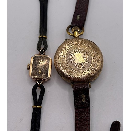 229 - A 14ct gold open face pocket watch, converted to a wristwatch, and a ladies 14ct gold wristwatch, wi... 