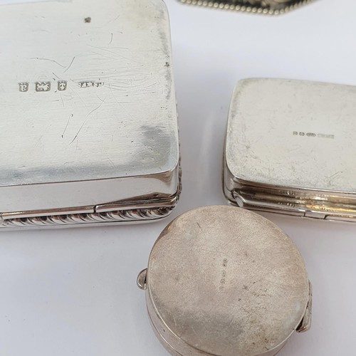 281 - An Indian silver coloured metal box, 6 cm wide, a porcelain box, and five other silver coloured meta... 