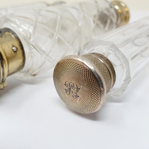 347 - A Victorian double ended scent bottle, with silver mounts, and two others (3)