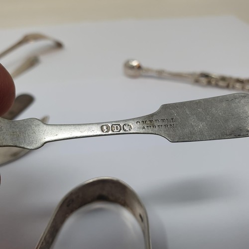 357 - A silver fiddle pattern sifter spoon, and assorted flatwares, various dates and marks, 4.6 ozt