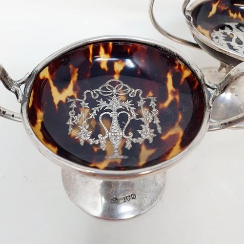 359 - A pair of George V silver and tortoiseshell comports, London 1911, 12.5 cm wide (2)