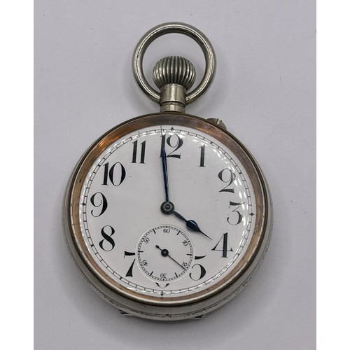 234 - A silver plated Goliath pocket watch, in an unusual silver mounted leather case with a backlight, 14... 