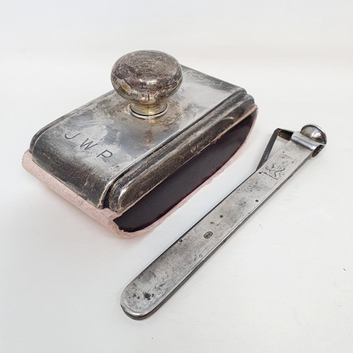 361 - A late Victorian silver cigar cutter, London 1900, and a silver mounted blotter (2)