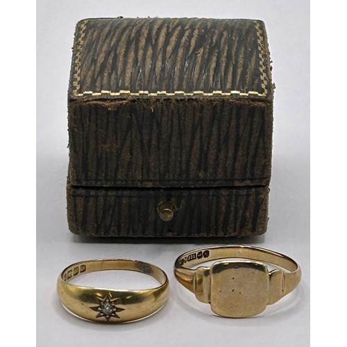 20 - An 18ct gold and diamond signet ring, and a 9ct gold signet ring...