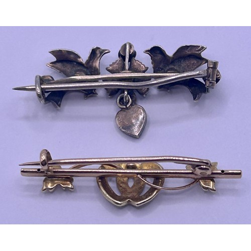 69 - A 15ct gold and seed pearl bar brooch, and a silver and turquoise bar brooch (2)