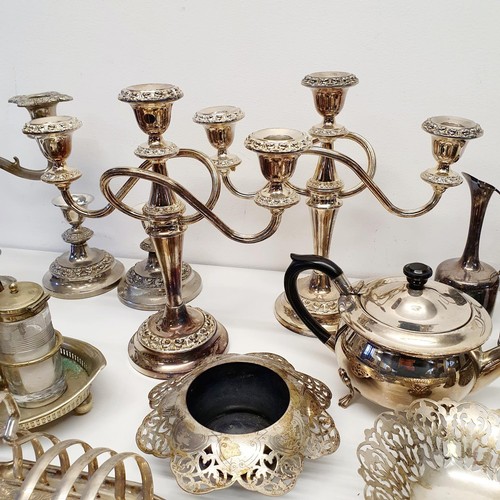 260 - A silver plated four branch candelabrum, and assorted silver plate (2 boxes)