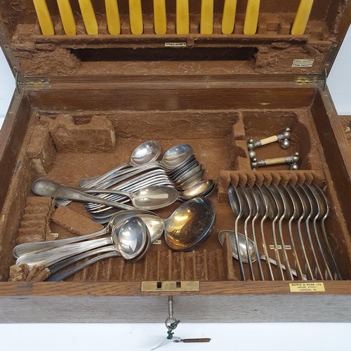 271 - An Old English and thread pattern canteen of plated cutlery, initialled S, settings for twelve, in a... 