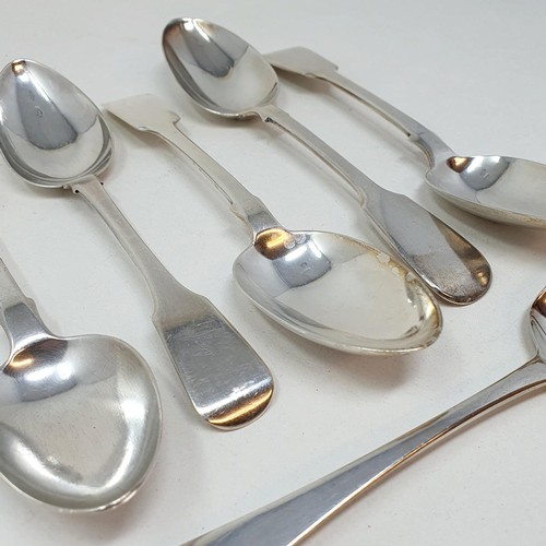 378 - A George III silver Old English pattern dessertspoon, and five other silver dessertspoons, various d... 