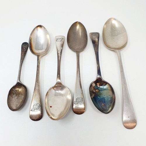 358 - A silver Old English pattern tablespoon, and five other spoons, various dates and marks, 9.9 ozt