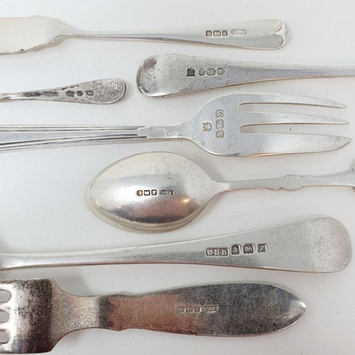 352 - A silver Old English pattern dessert fork, and assorted flatwares, various dates and marks, 12 ozt