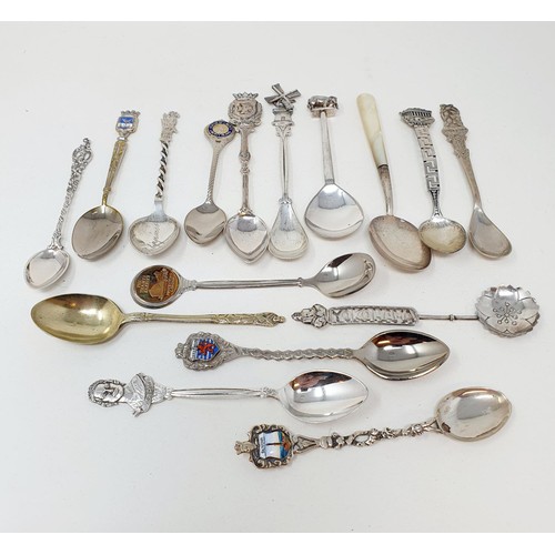 273 - A modern silver photograph frame, assorted silver plated flatwares, souviner spoons and other items ... 