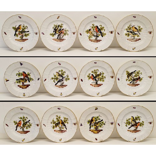 500 - An extensive Meissen Augustus Rex Ornithological dinner service, decorated exotic birds, insects and... 