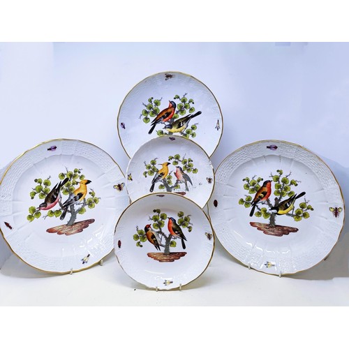 500 - An extensive Meissen Augustus Rex Ornithological dinner service, decorated exotic birds, insects and... 