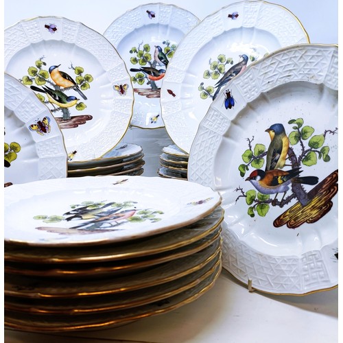 500 - An extensive Meissen Augustus Rex Ornithological dinner service, decorated exotic birds, insects and... 