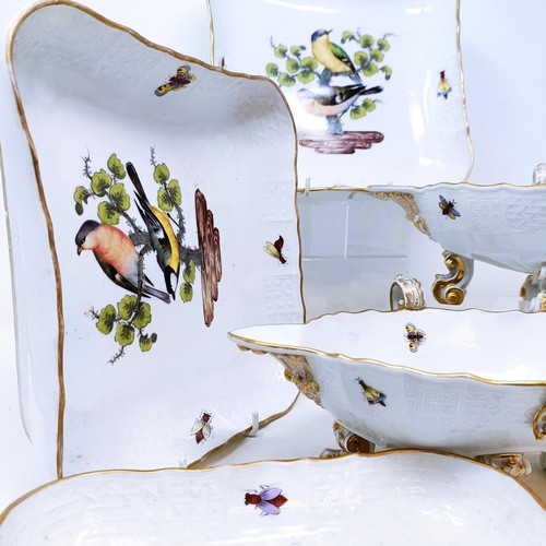 500 - An extensive Meissen Augustus Rex Ornithological dinner service, decorated exotic birds, insects and... 