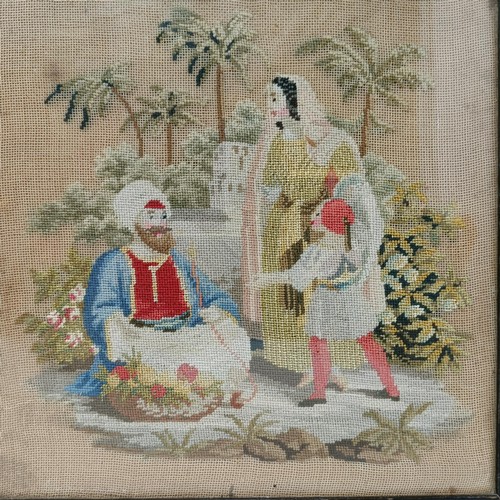 507 - A 19th century needlework panel, of two young boys, 18 x 17 cm, and its pair (2)