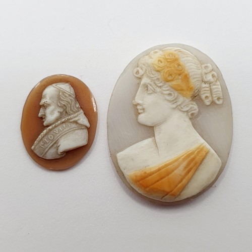 162 - A cameo, decorated classical portrait, 30 x 22 mm, and another, decorated portrait of a gentleman, 1... 