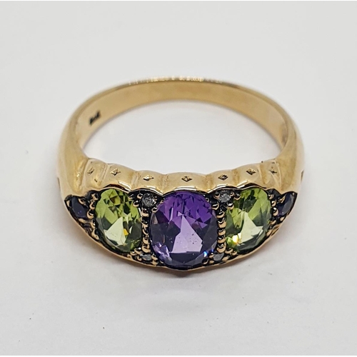 207A - A 9ct gold amethyst, peridot and diamond ring, ring size N