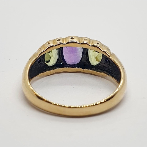 207A - A 9ct gold amethyst, peridot and diamond ring, ring size N