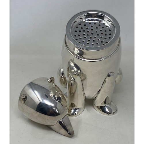 414 - A novelty silver plated cocktail shaker, in the form of a bear, 30 cm high