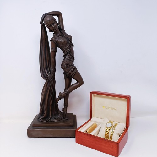 520 - An Art Deco style figure of a lady, 43 cm high, a ladies Citizen wristwatch, and a matching bracelet... 