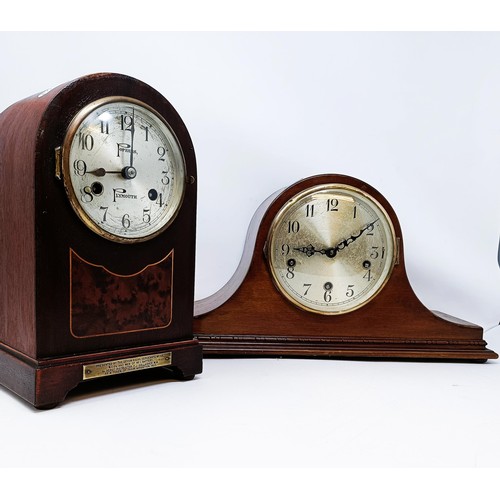 561 - A mantel clock, in a mahogany case, 34 cm high, and another (2)