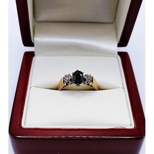 135A - A 9ct gold, sapphire and diamond ring, ring size Q