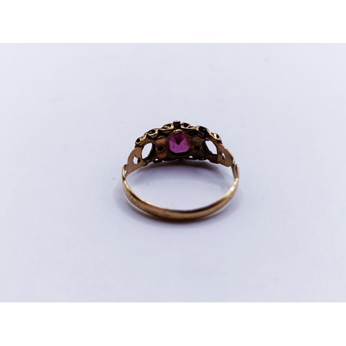 145A - A yellow coloured metal, amethyst ring, lacking some stones, ring size I, in a vintage heart shaped ... 