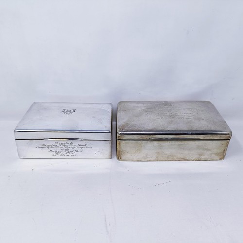 418 - A George V silver cigarette box, and a silver coloured metal cigarette box (2)