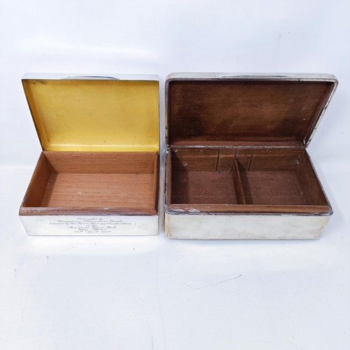 418 - A George V silver cigarette box, and a silver coloured metal cigarette box (2)