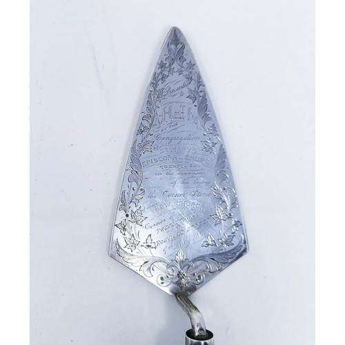 420 - A sterling silver commemorative trowel with an ebonised handle