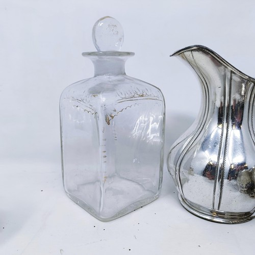 421 - A silver pepperette, a silver mounted bottle, a set of eight silver plated pepper pots with blue gla... 