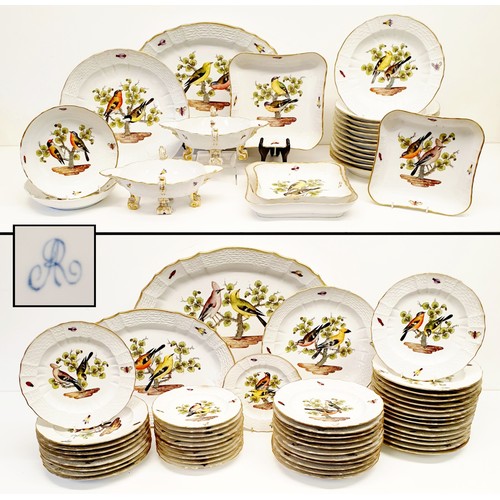 500 - An extensive Meissen Augustus Rex Ornithological dinner service, decorated exotic birds, insects and... 