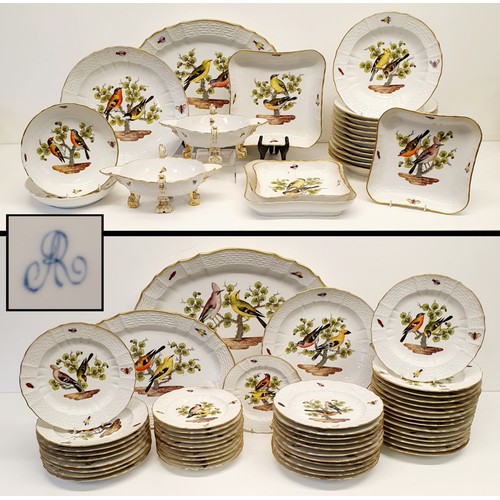 500 - An extensive Meissen Augustus Rex Ornithological dinner service, decorated exotic birds, insects and... 