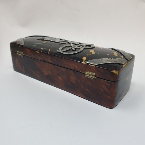 197 - A Victorian tortoiseshell and silver mounted ring box, Chester 1878, 11 cm wide