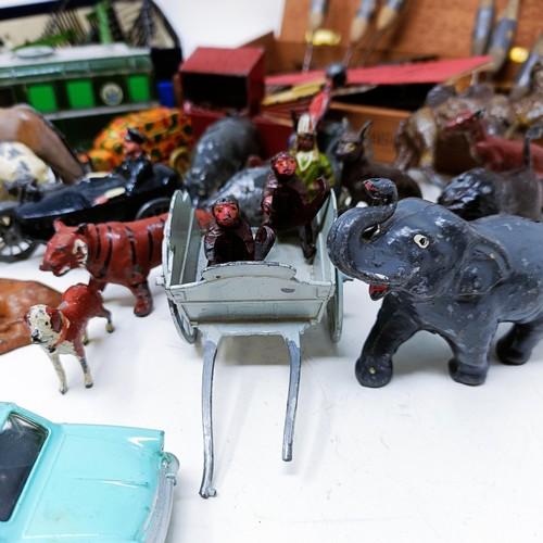 11 - Assorted Britains type farmyard figures, and other toys (box)