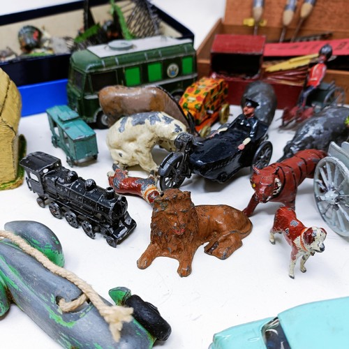 11 - Assorted Britains type farmyard figures, and other toys (box)