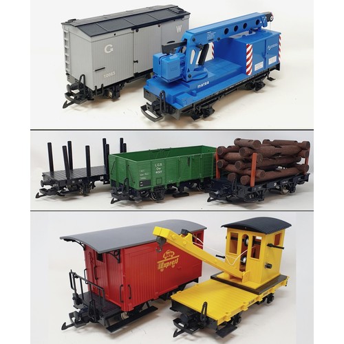 57 - A Lehmann Gross Bahn (LGB) G scale crane, various carriages, track and accessories (qty)