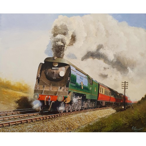 92 - Joe Townend, study of locomotive, oil on canvas, signed, 60 x 75 cm