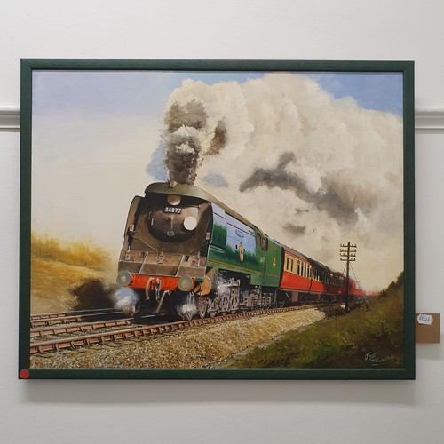 92 - Joe Townend, study of locomotive, oil on canvas, signed, 60 x 75 cm