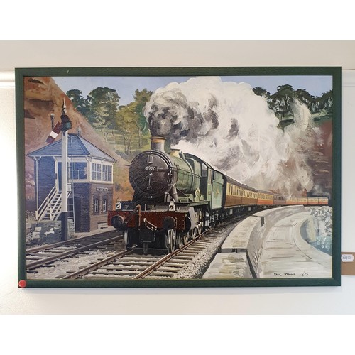 95 - Paul Twine, study of a locomotive, oil on board, signed and dated 3/75, 52 x 79 cm