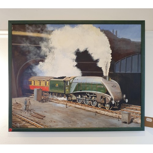 96 - Joe Townend, the Quicksilver locomotive No 60015, oil on canvas, 60 x 75 cm