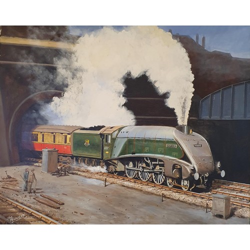 96 - Joe Townend, the Quicksilver locomotive No 60015, oil on canvas, 60 x 75 cm