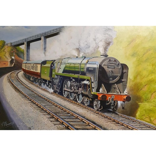 99 - Joe Townend, study of a locomotive, The Devonian, oil on canvas, signed, 49 x 75 cm