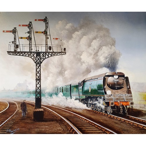 100 - Joe Townend, a locomotive, oil on canvas, signed, 50 x 61 cm